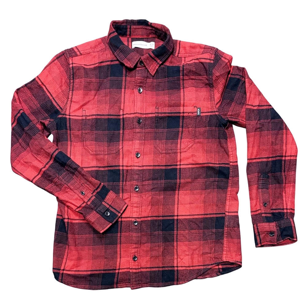 Abercrombie Kids Red Black Plaid Long‎ Sleeve Button Up Shirt Size 13/14